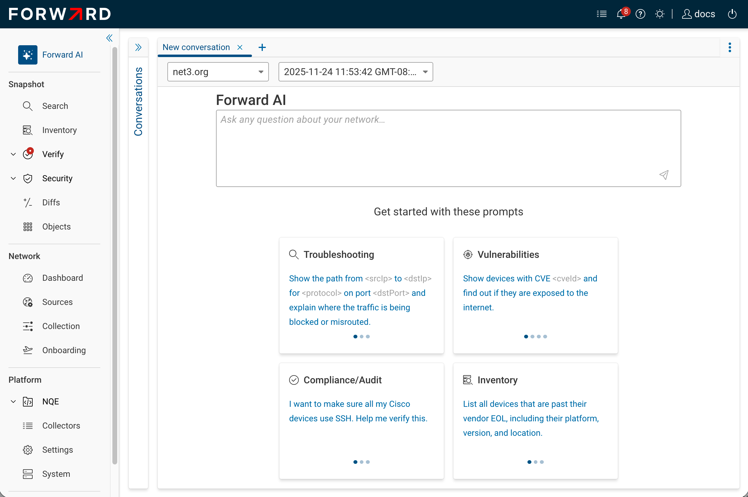 Forward AI page with the entry highlighted in the left navigation