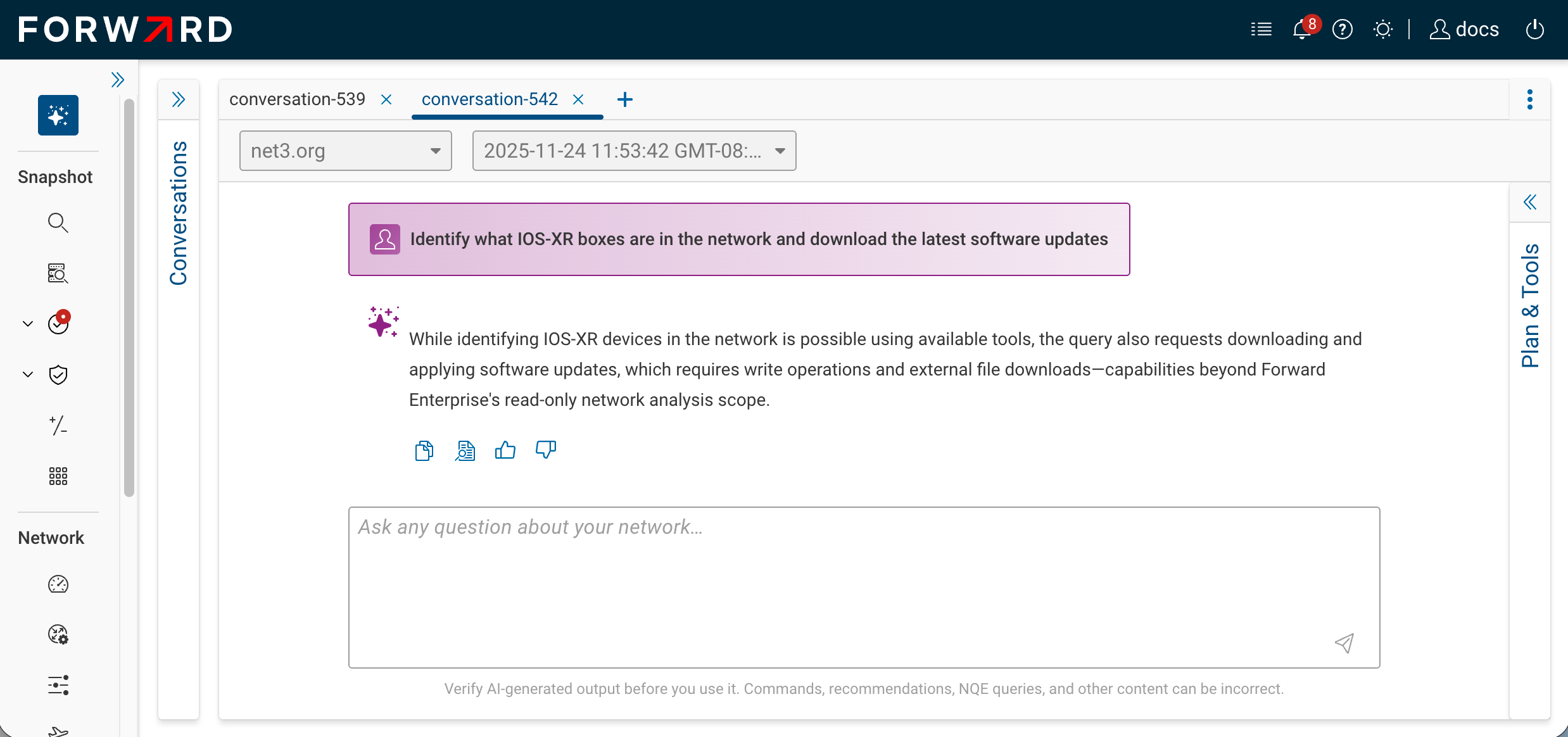 Forward AI out-of-scope reply for a query that needs write access
