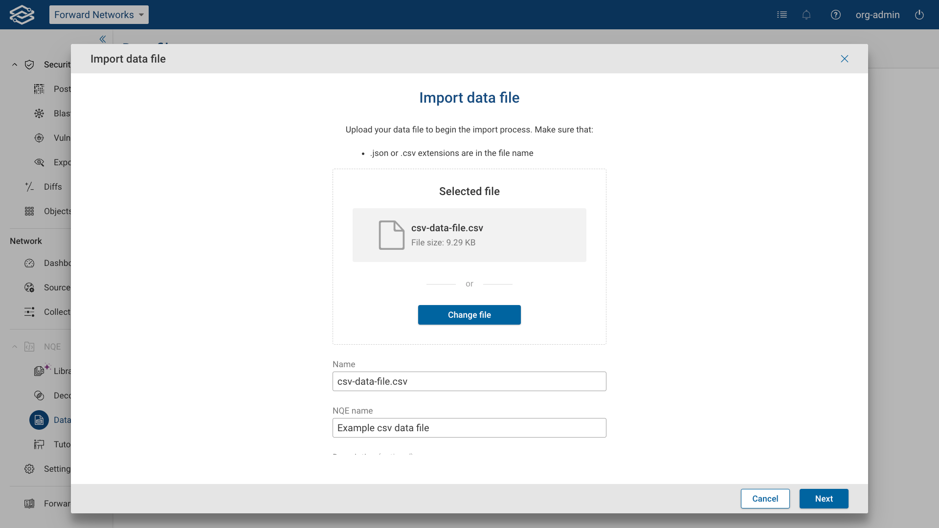 Selecting a Data File for Import