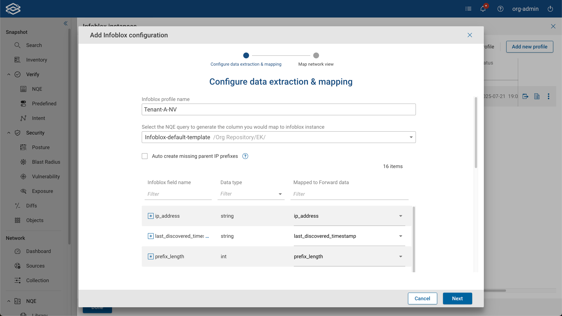 Mapping NQE fields to Infoblox fields