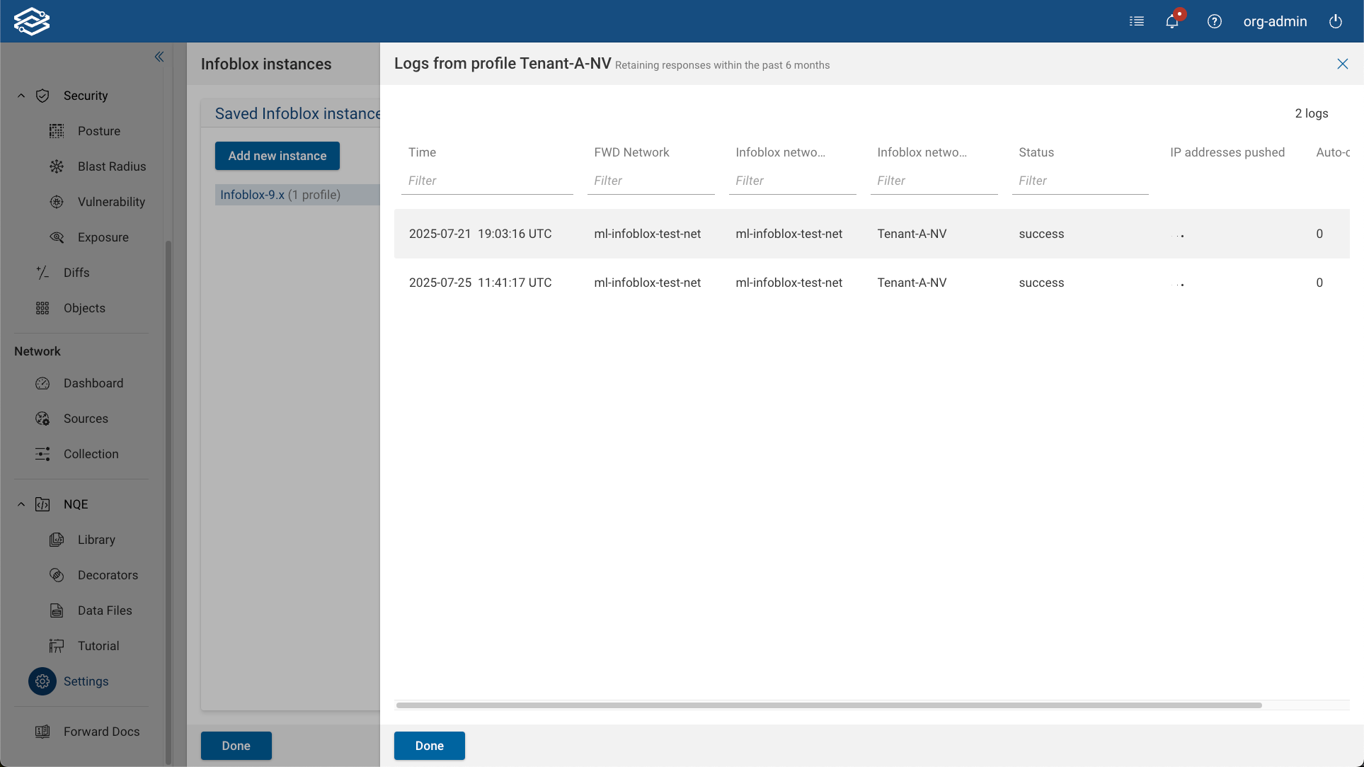 Viewing Logs from Infoblox Profiles