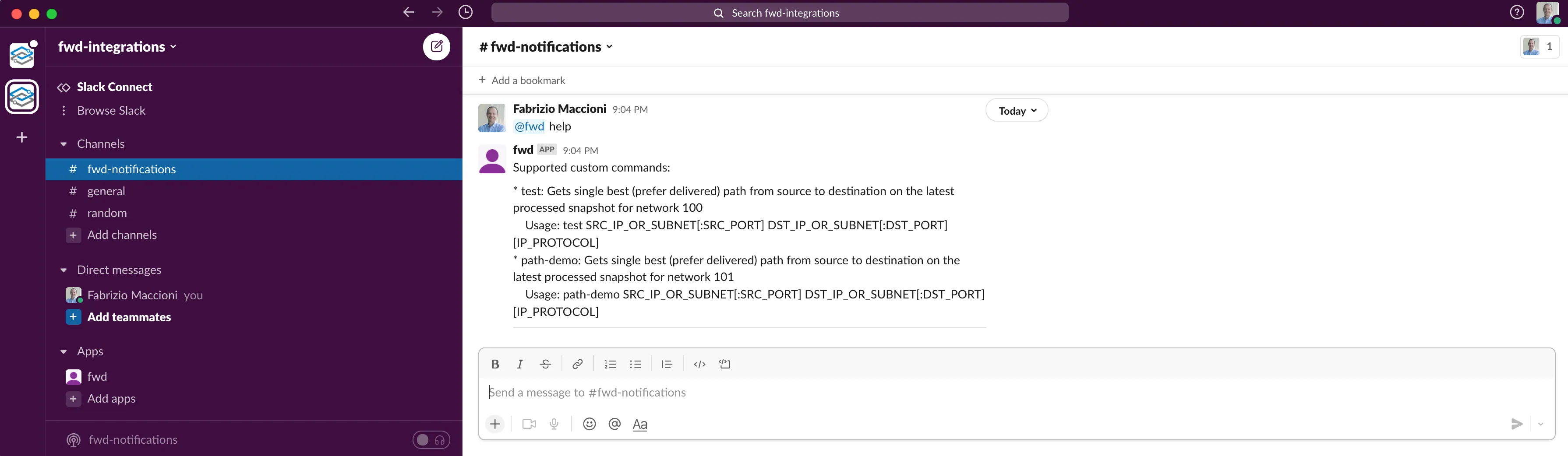 Slack Help Example