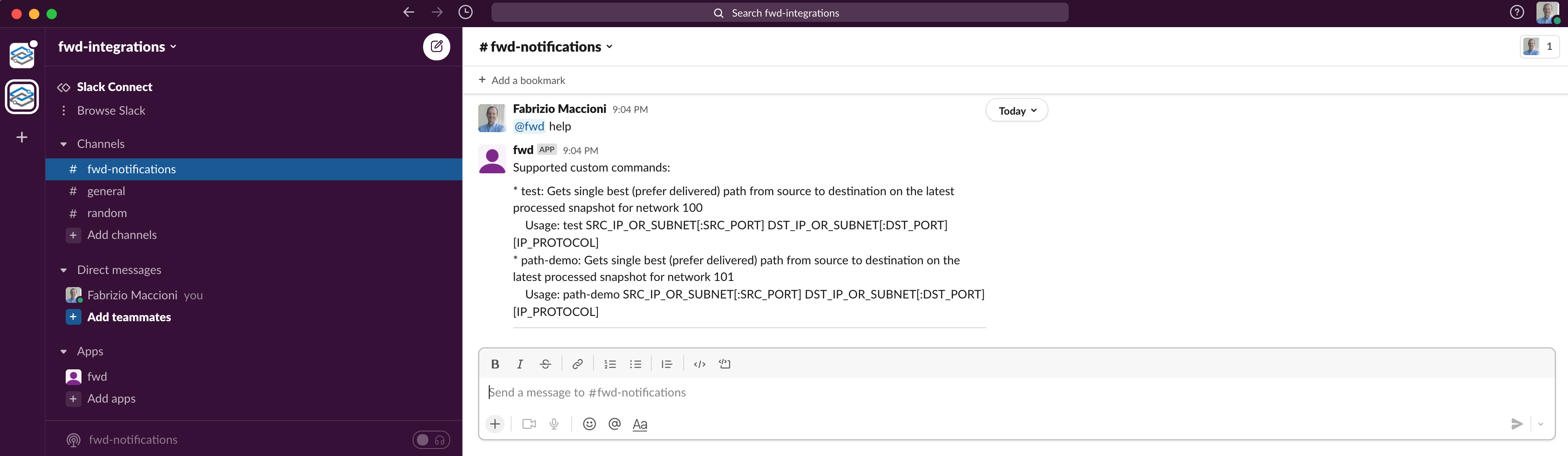 Slack Help Example