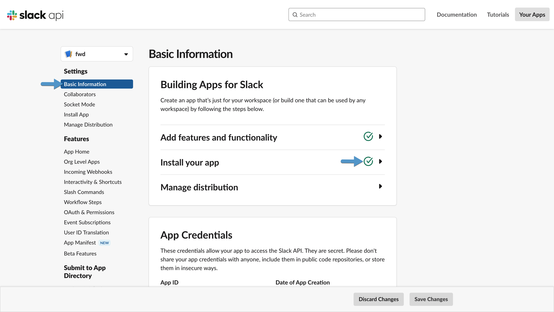 Slack Create App Info