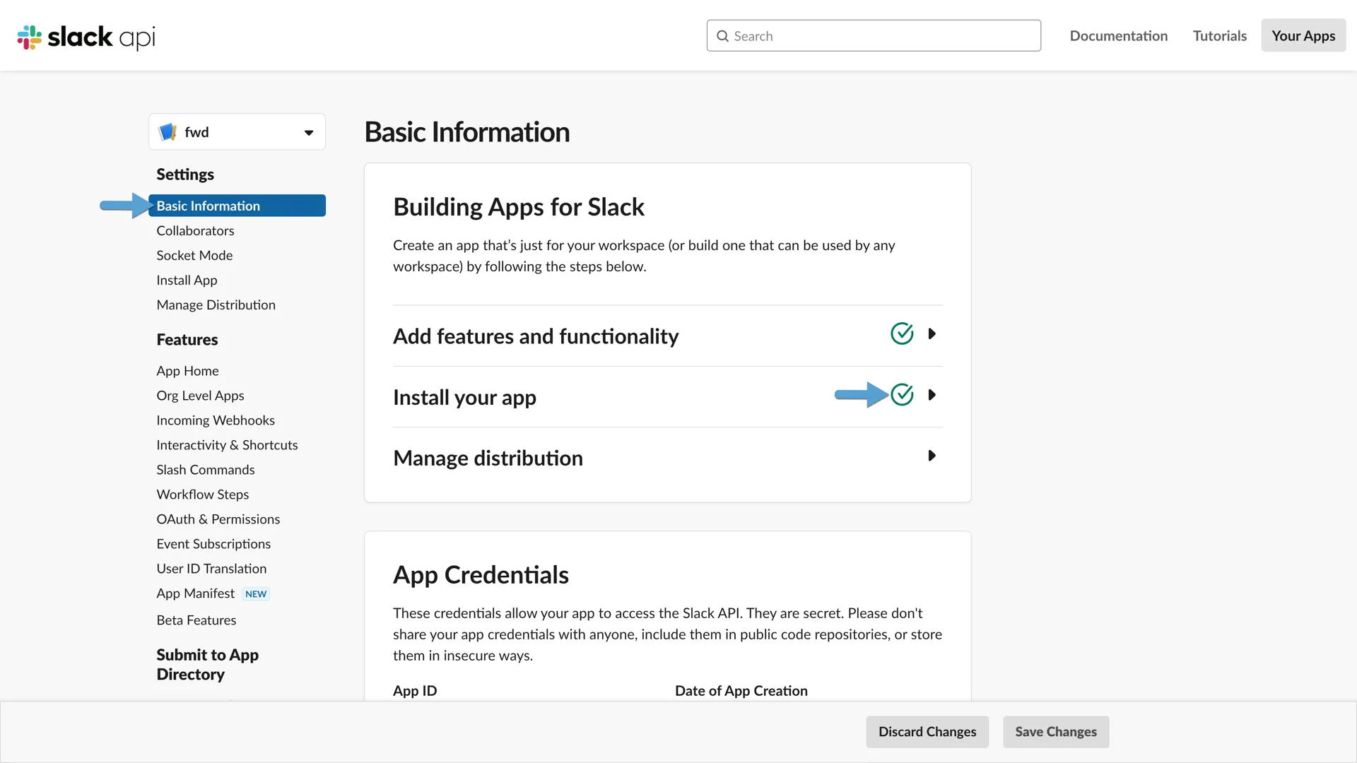 Slack Create App Info
