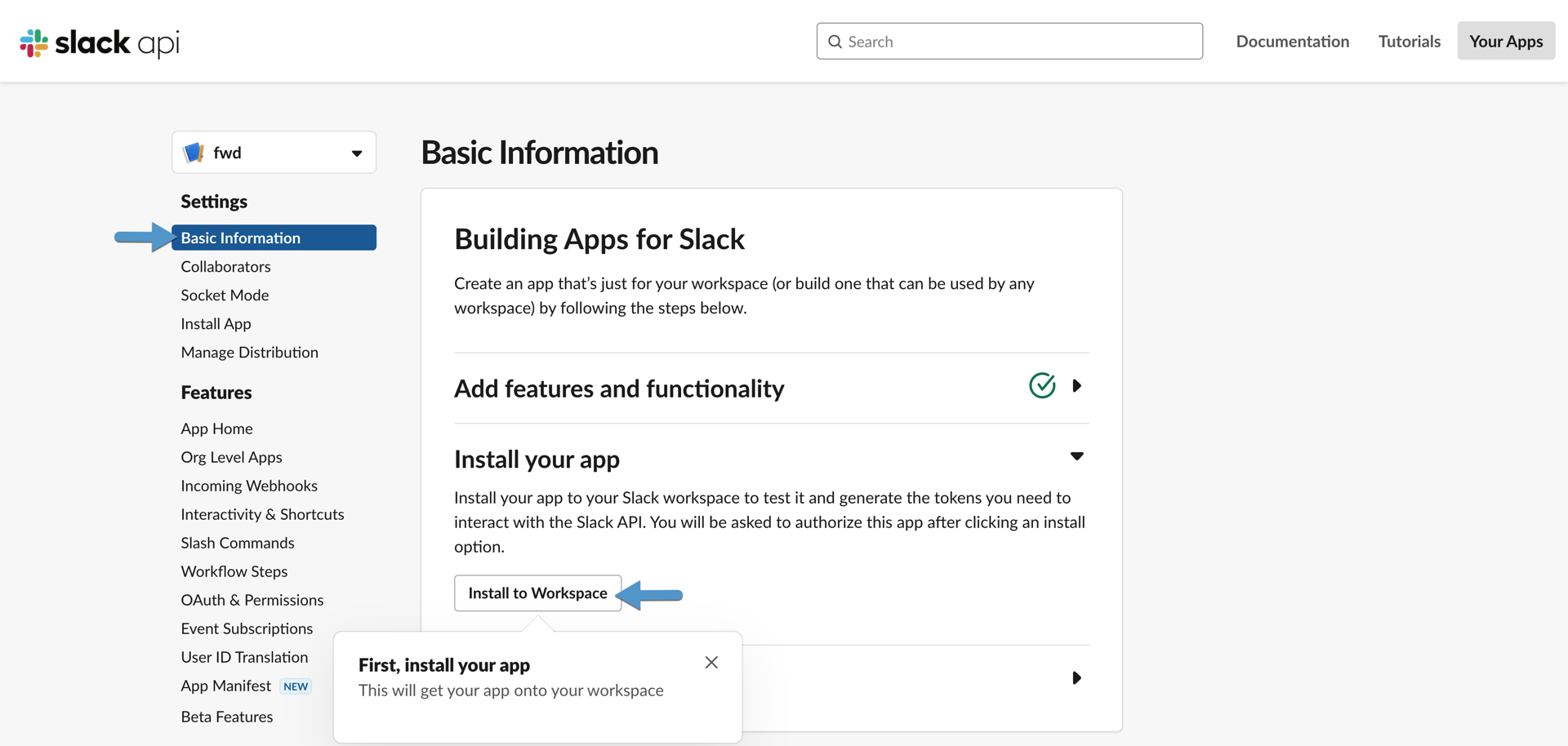 Slack Create App Install