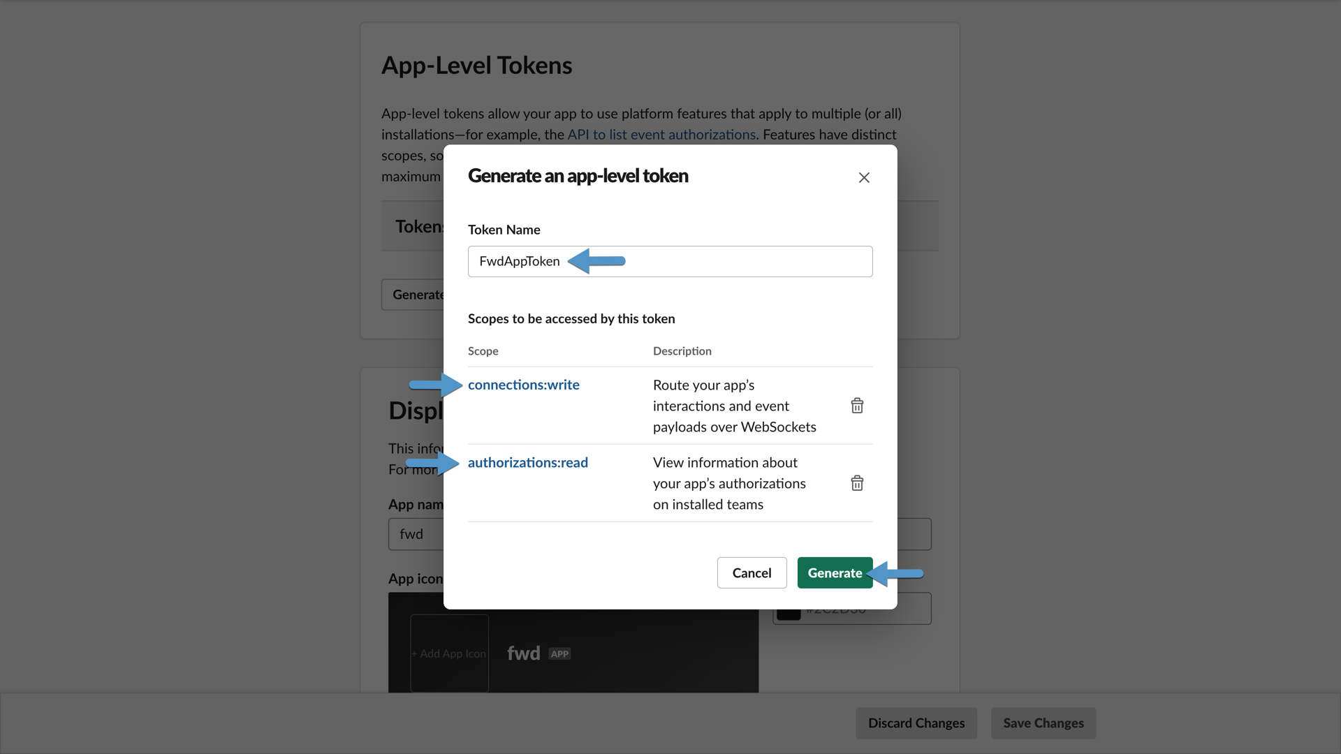 Slack Create App Level Token Generate