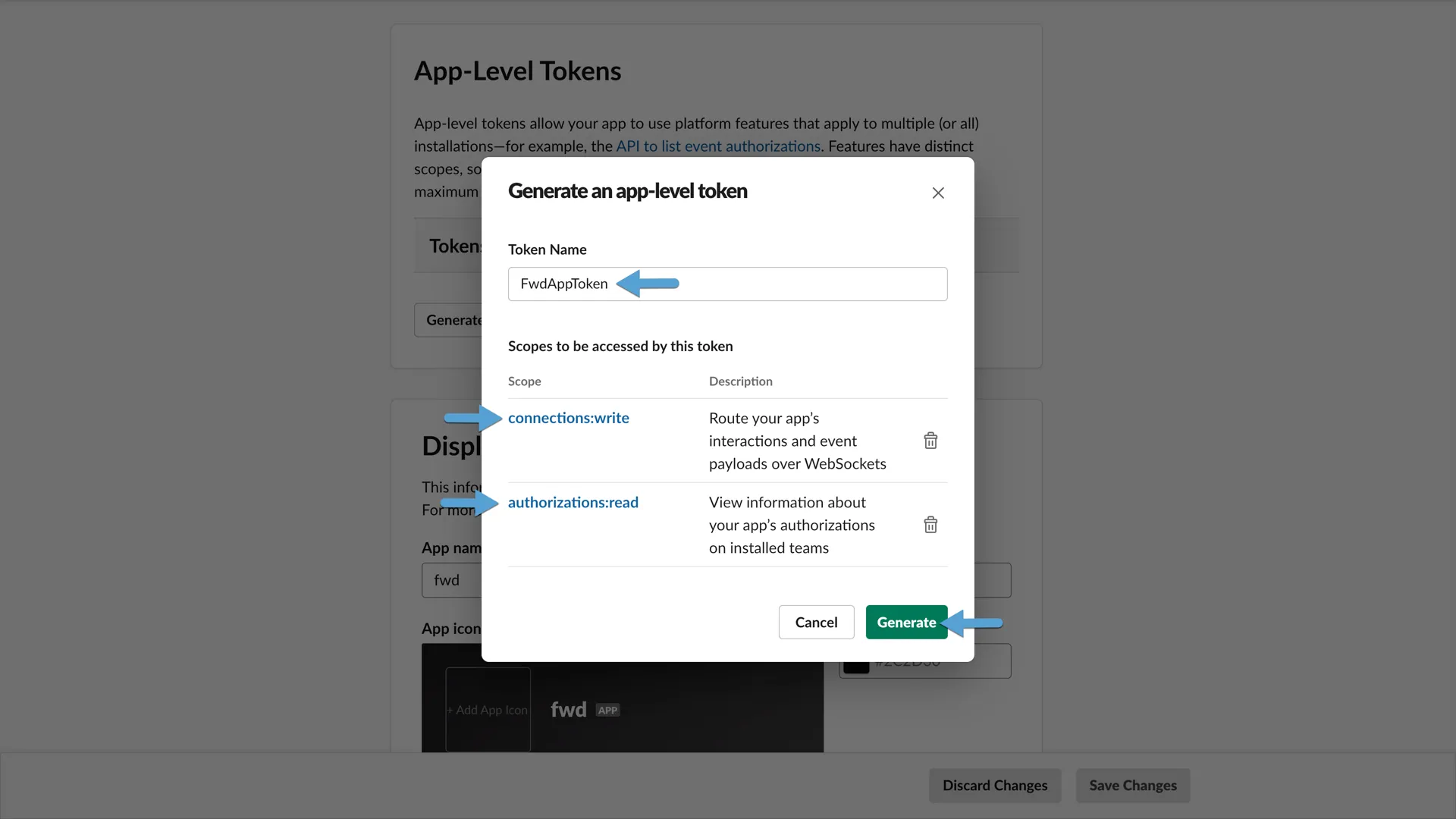 Slack Create App Level Token Generate