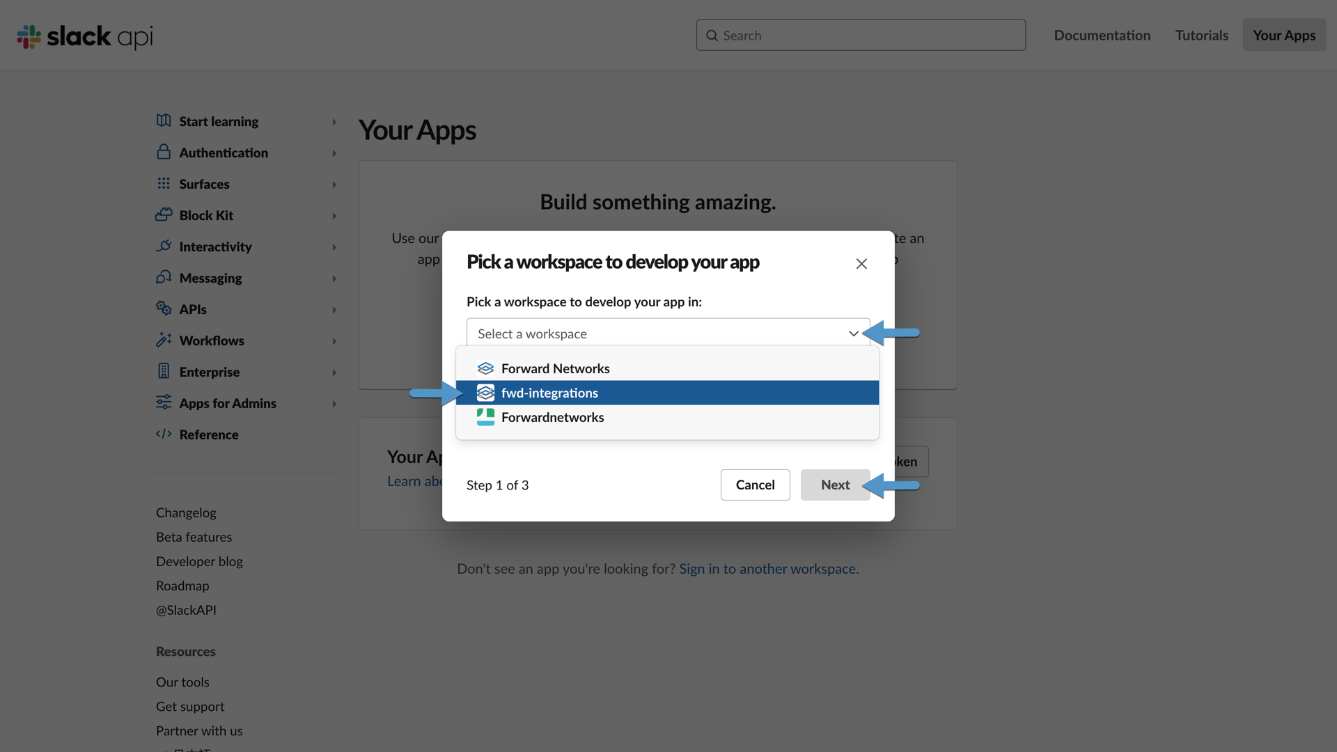 Slack Create App Workspace