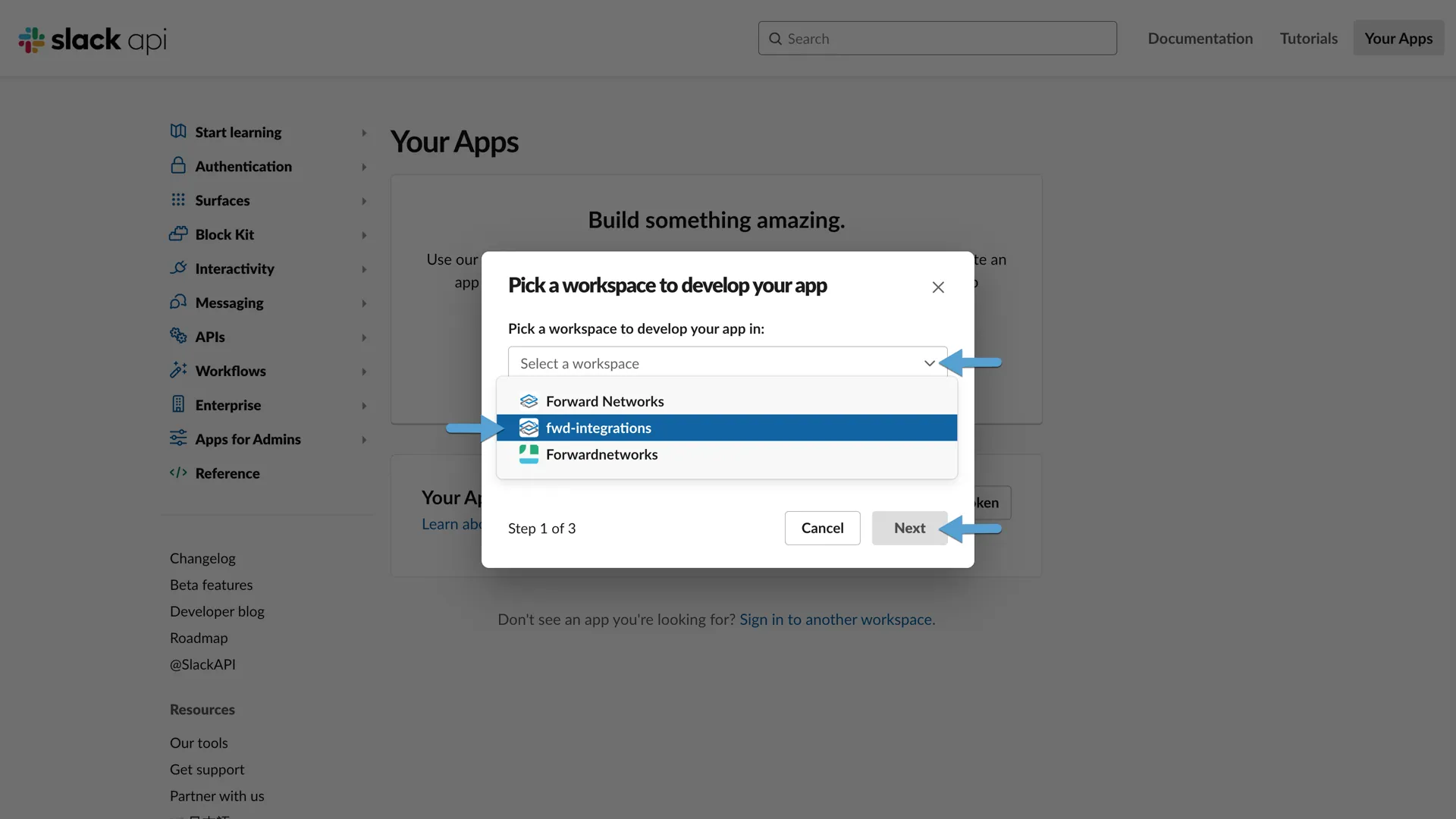 Slack Create App Workspace