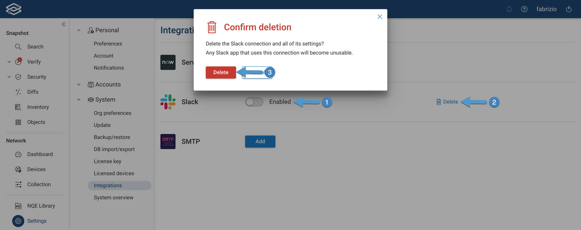 Delete Slack Connection