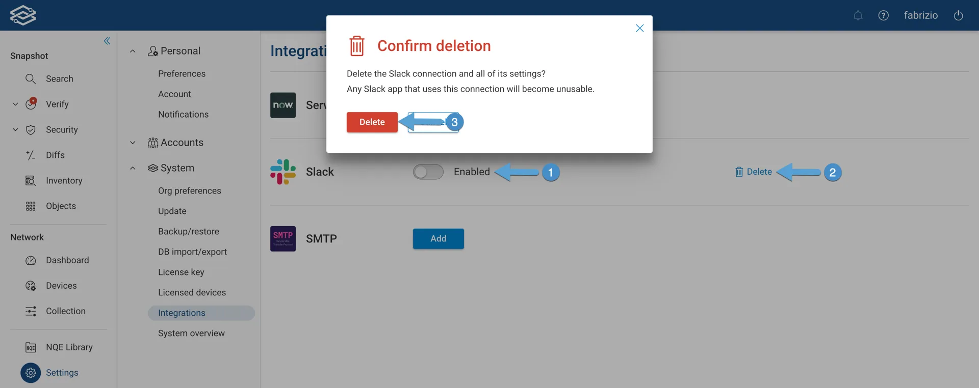 Delete Slack Connection