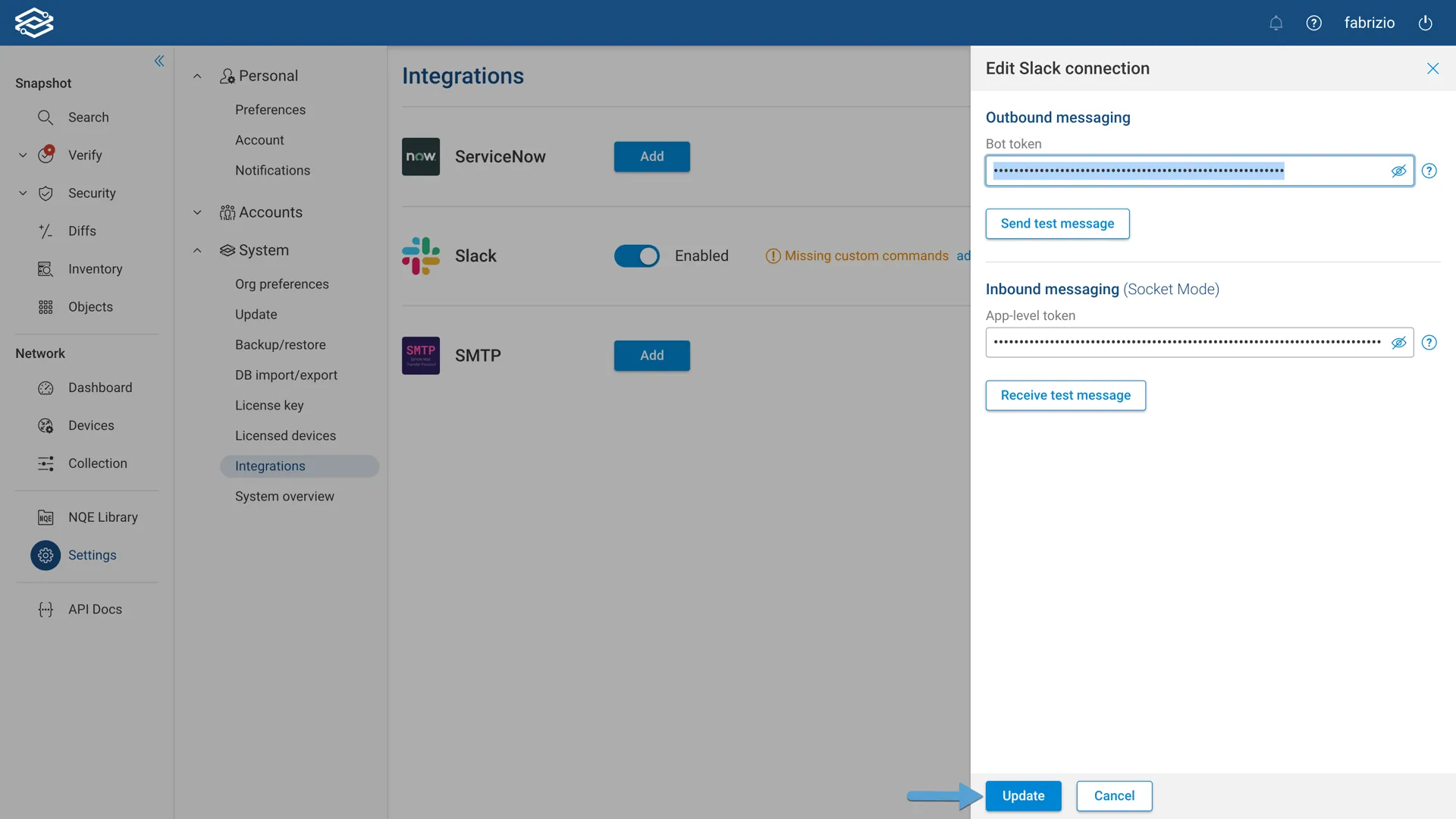 Edit Slack Connection