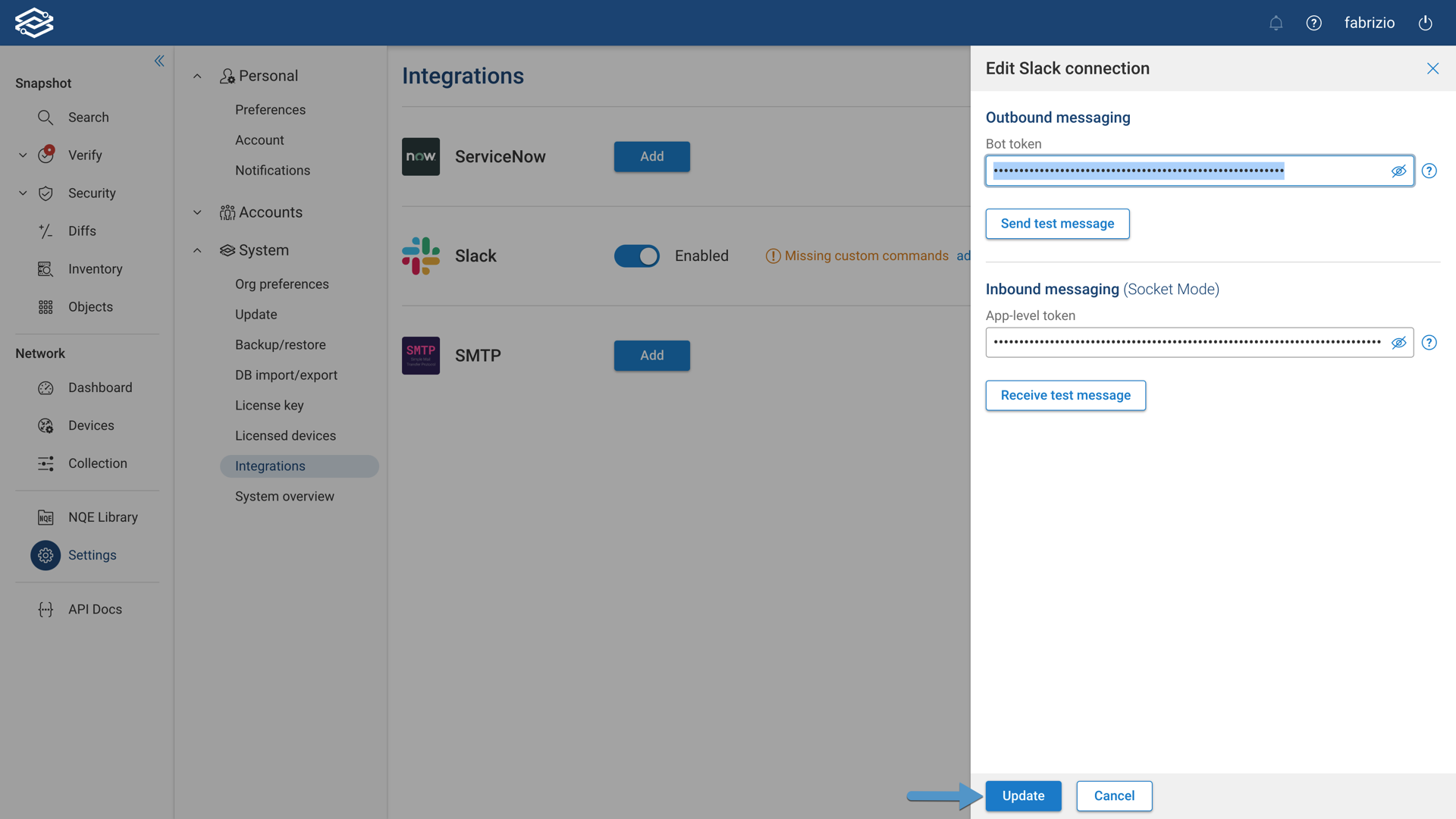 Edit Slack Connection