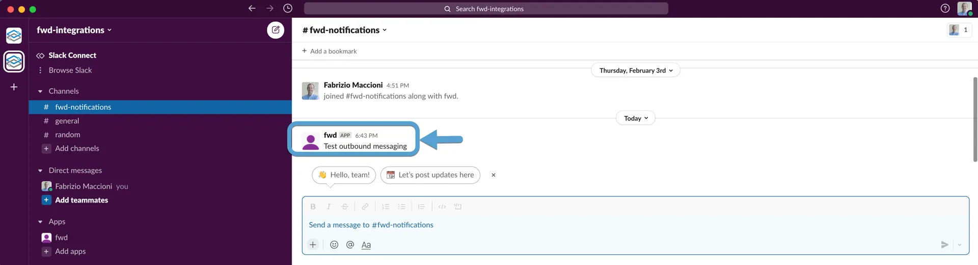 Configure Slack test message