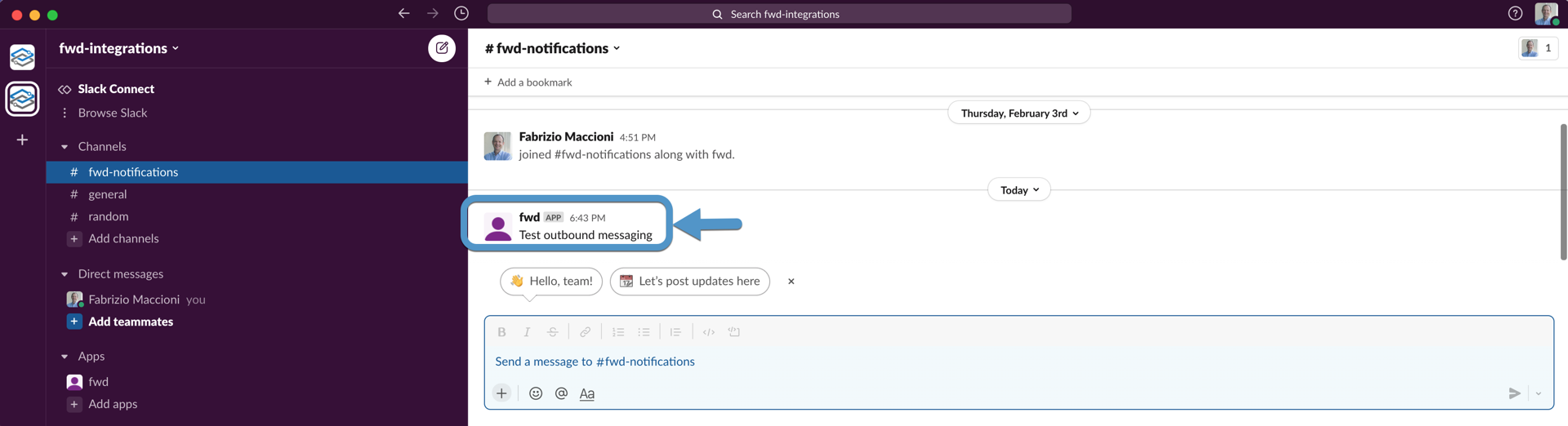 Configure Slack test message