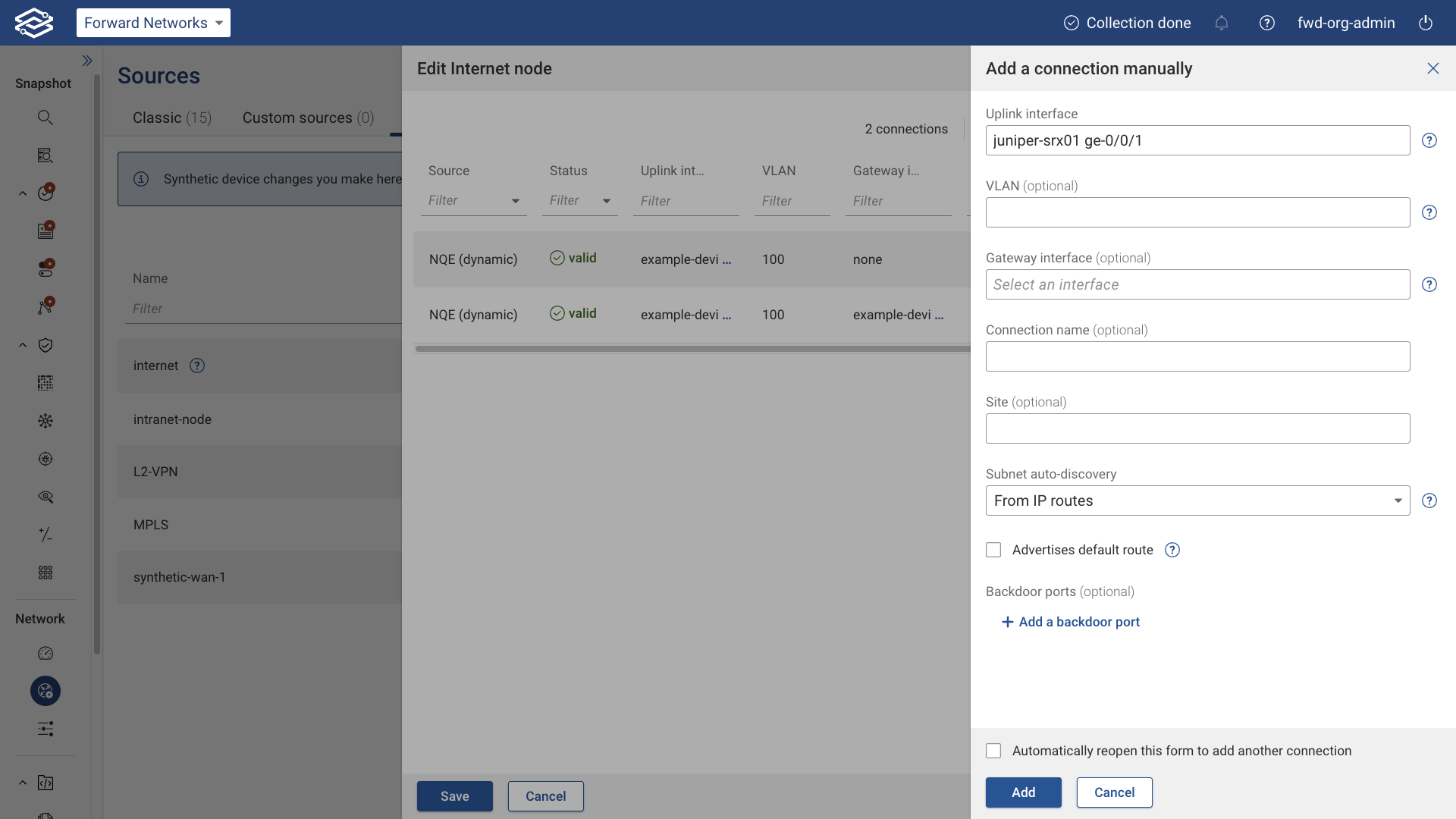 Manually add connection