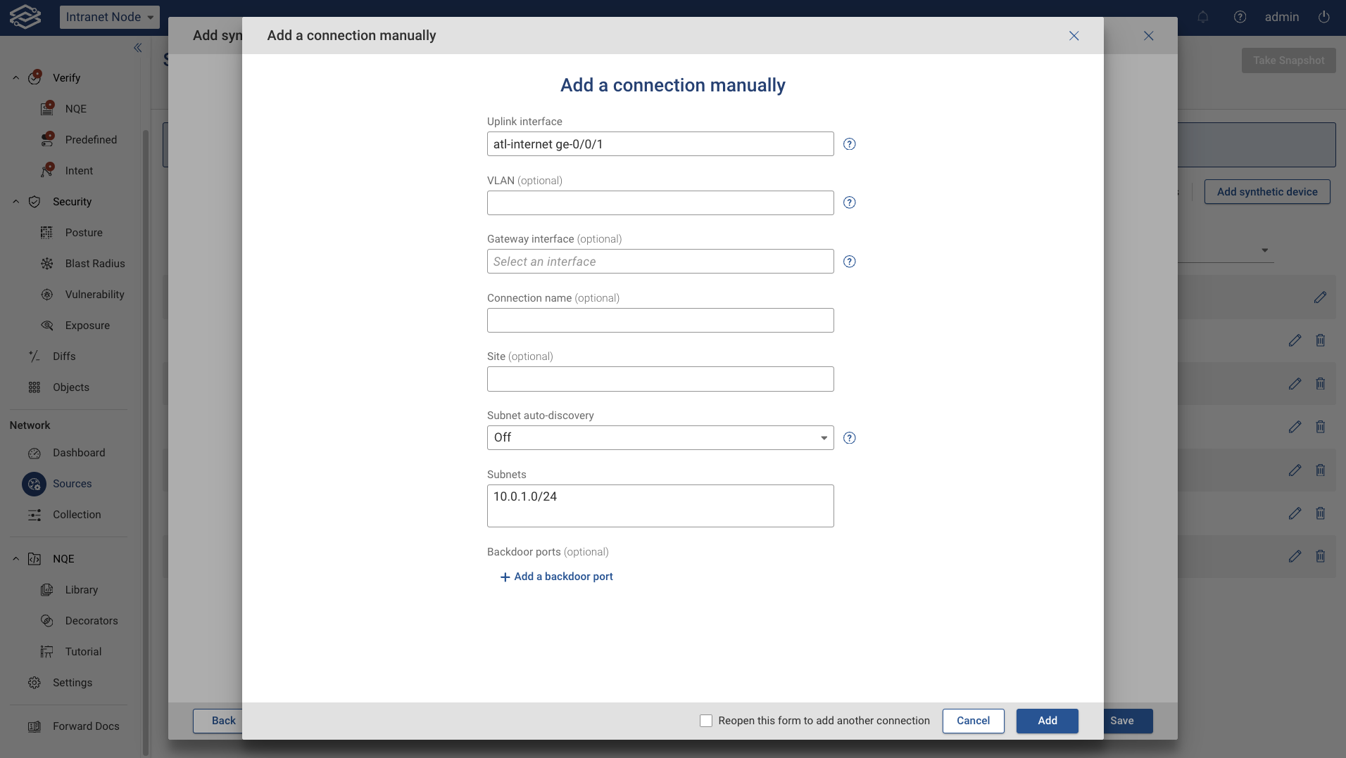 Manually add connection