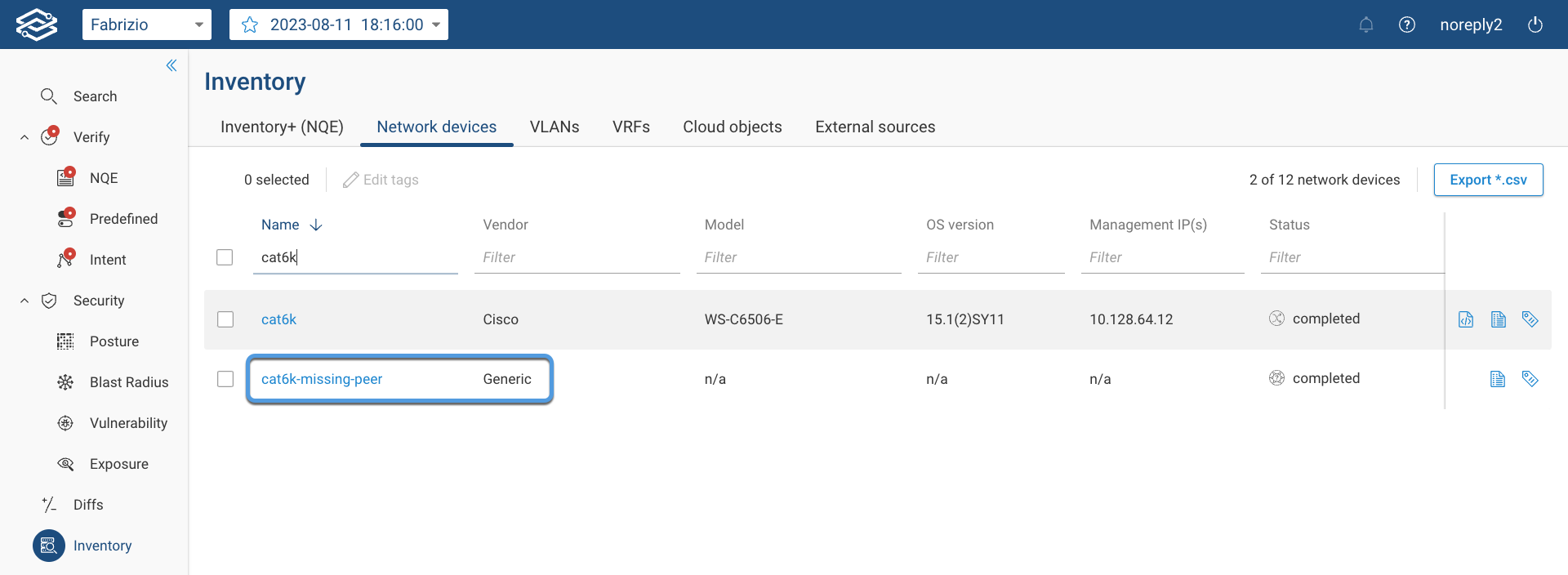 Missing Peer Inventory