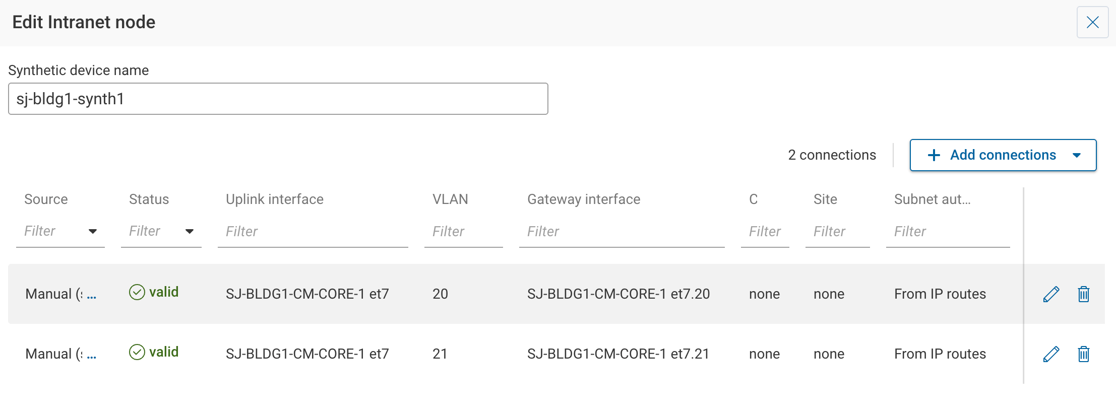 Synth node configuration