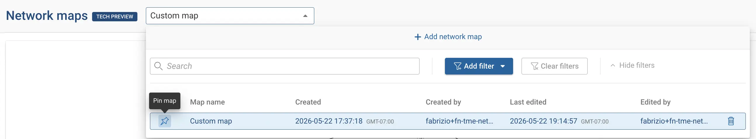 Pinning a network map