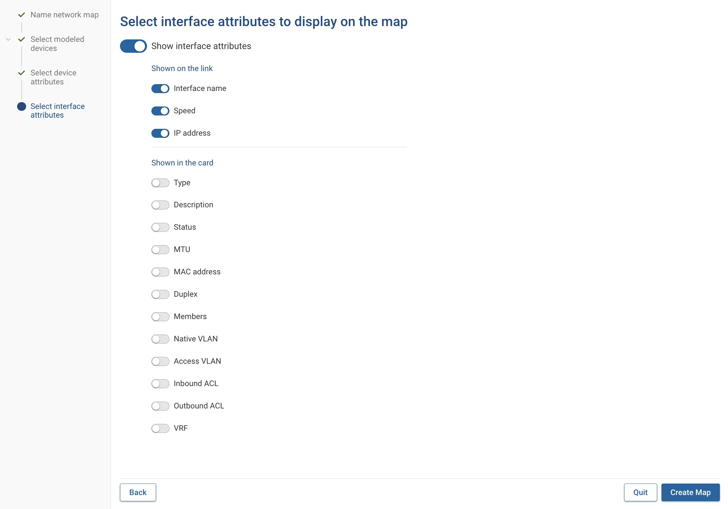 Select interface attributes
