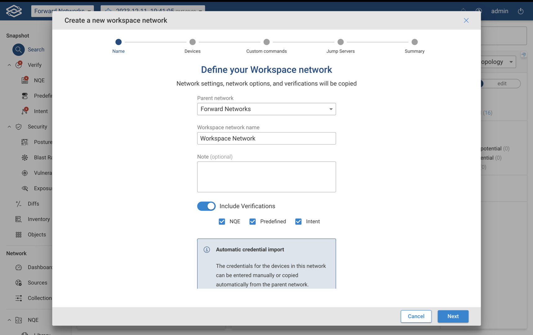 Network Selector - Define the Workspace