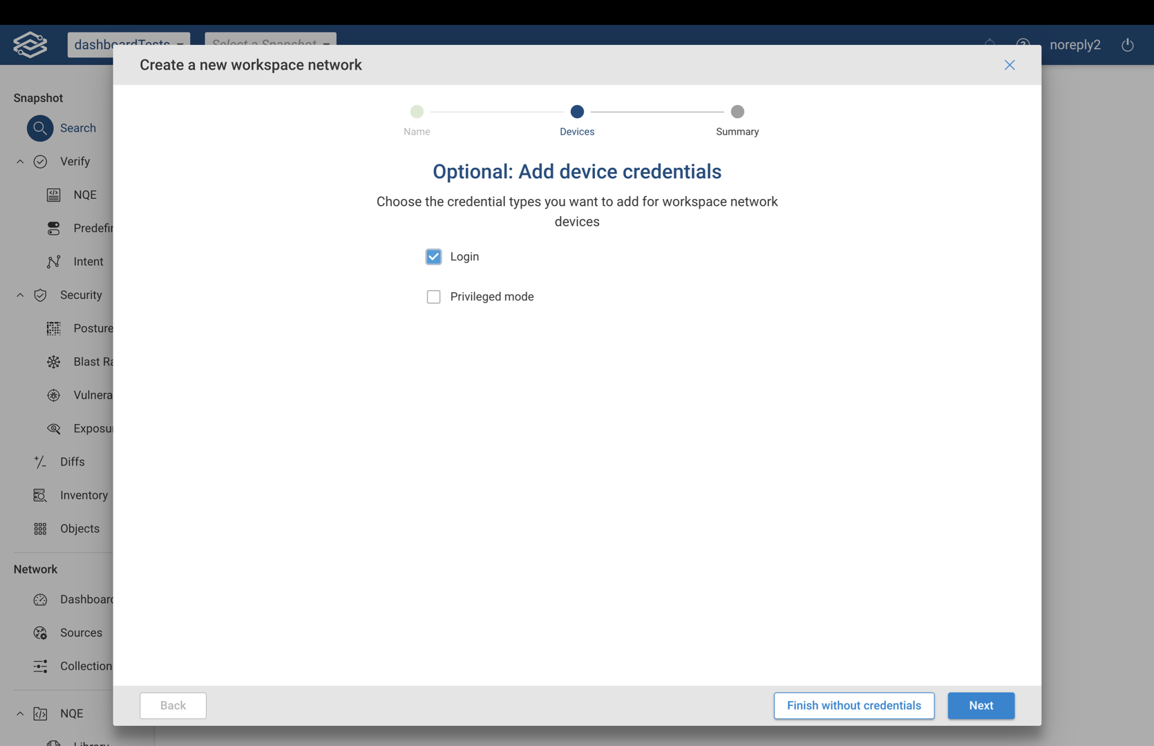 Network Selector - Add Device Cred
