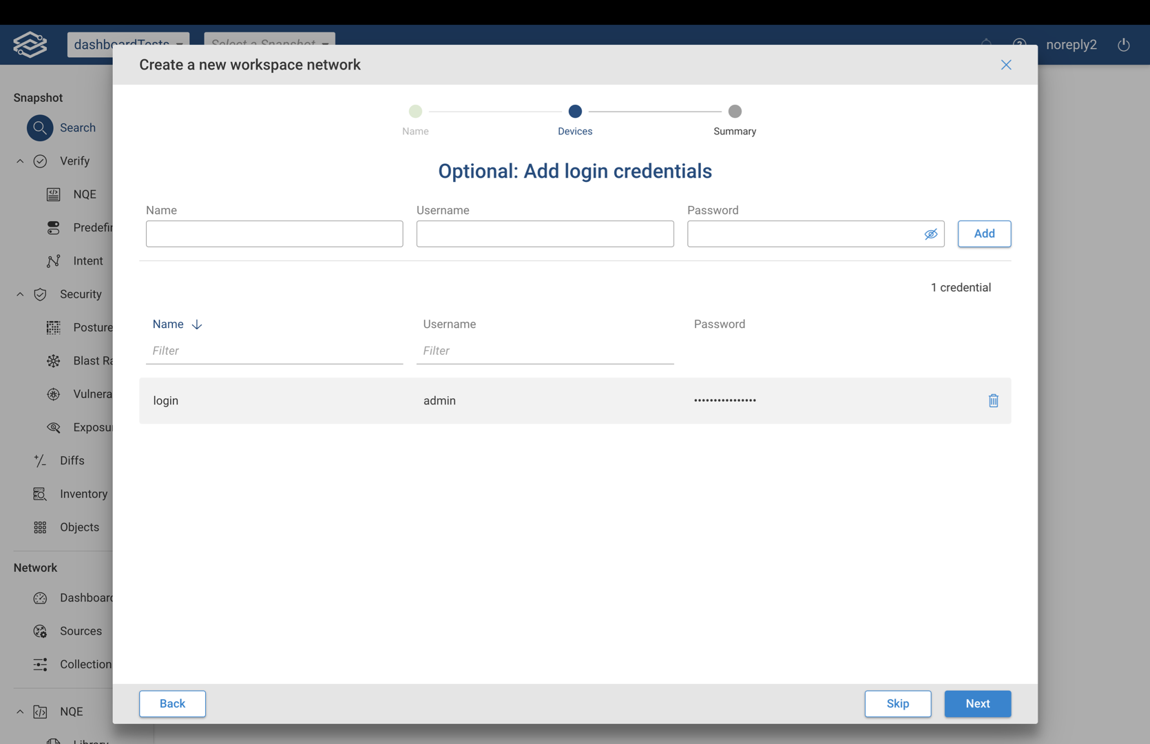Network Selector - Add Login Cred