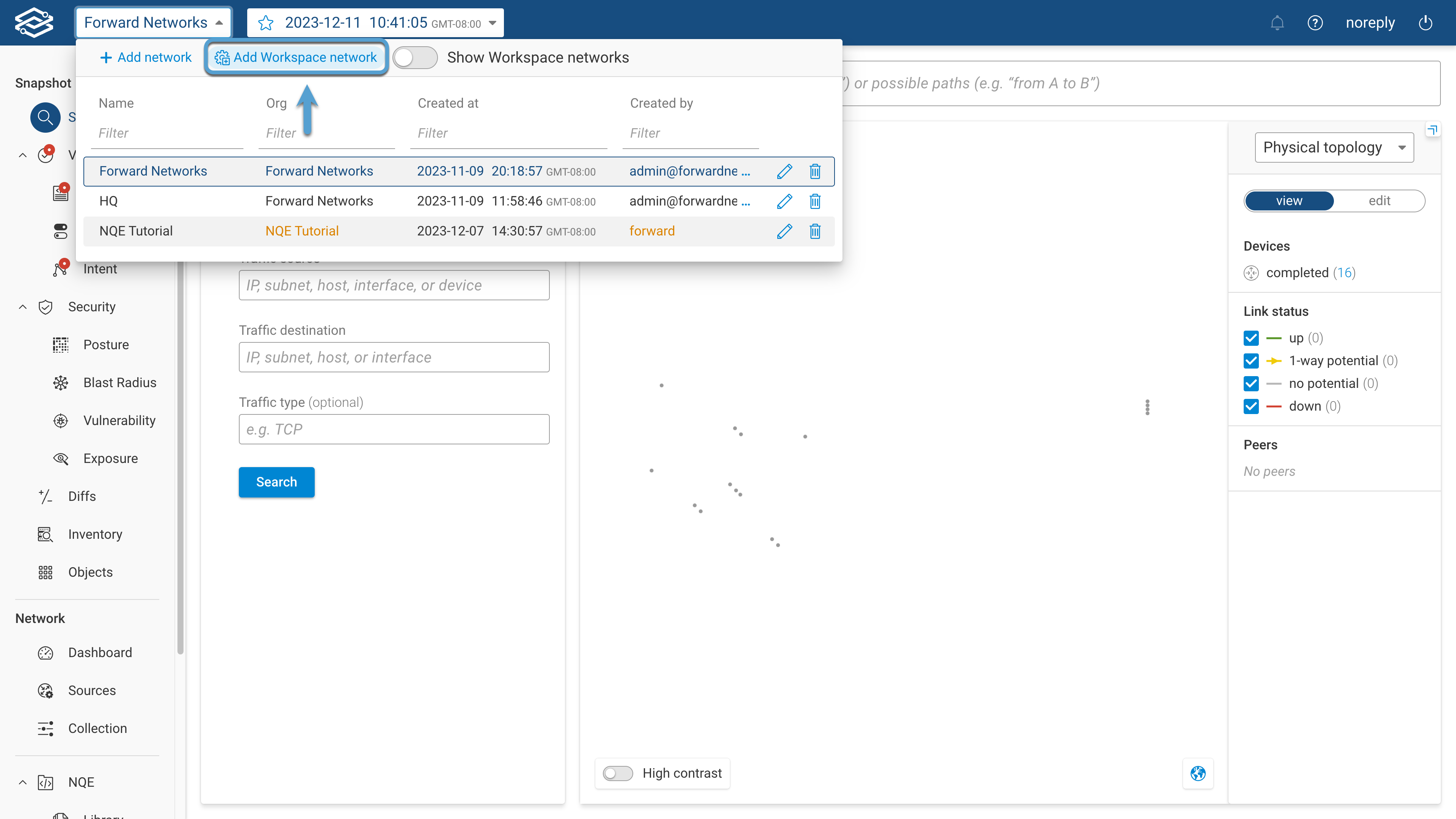 Add a Workspace - Network Selector