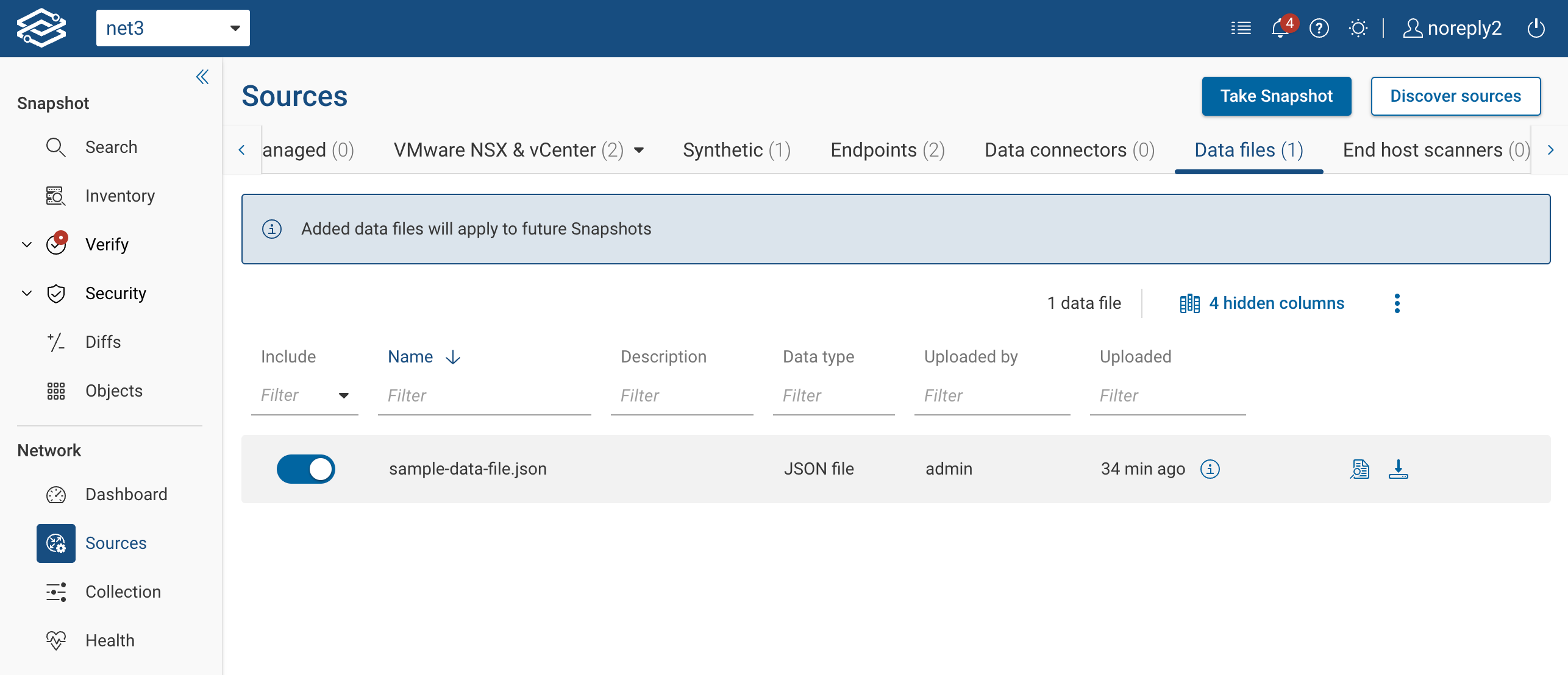Enable data file for current network