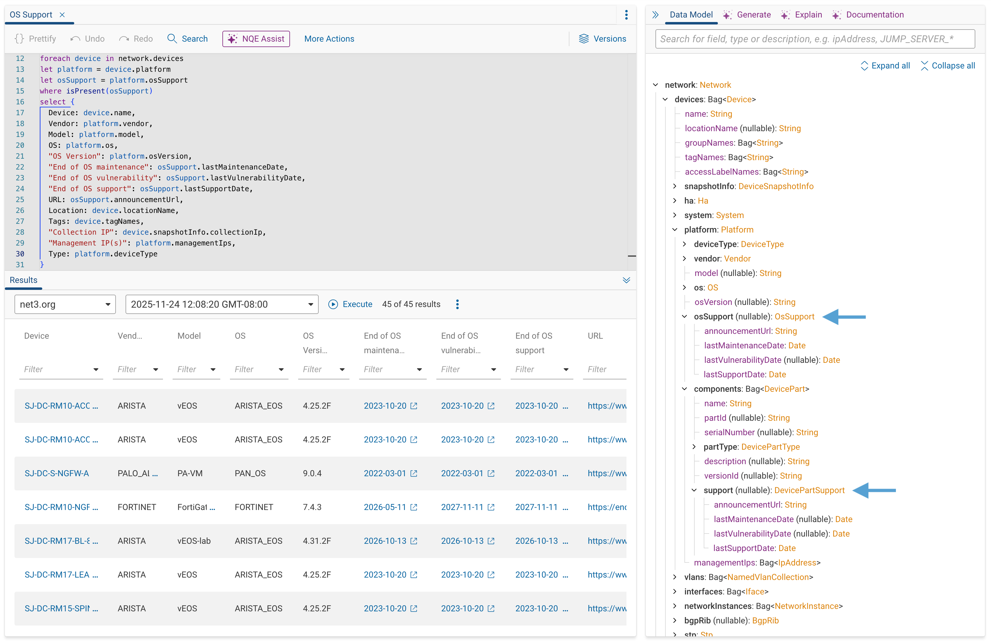 EoS/EoL Inventory+ NQE Query