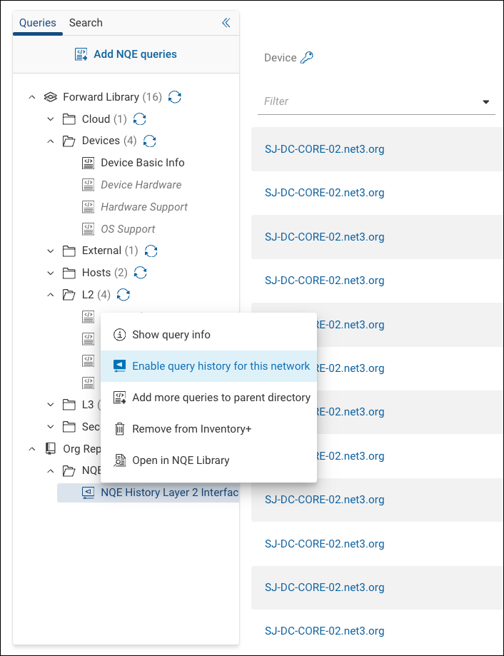 Enabling NQE History from Inventory+