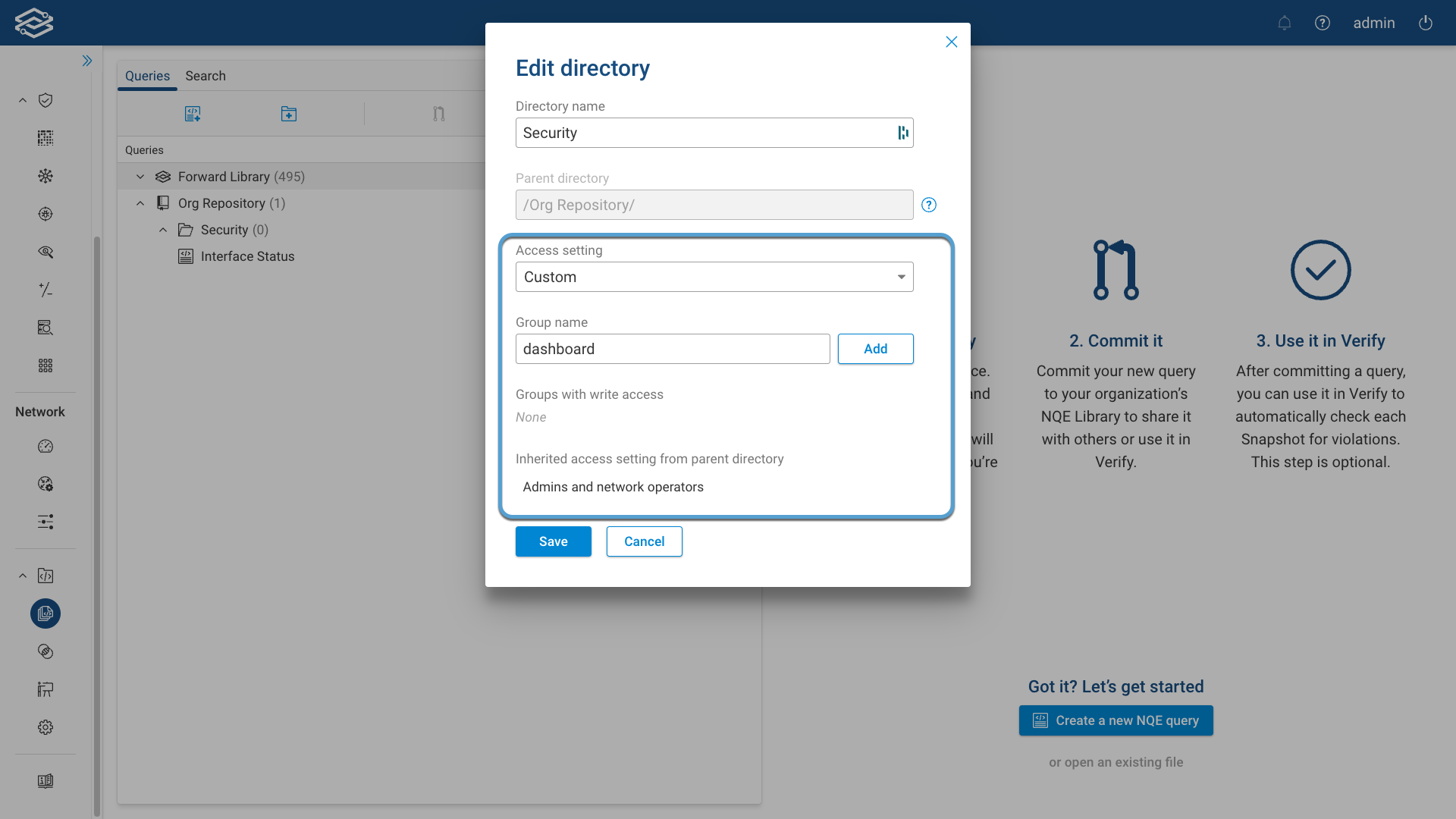 NQE Directory Custom Permission