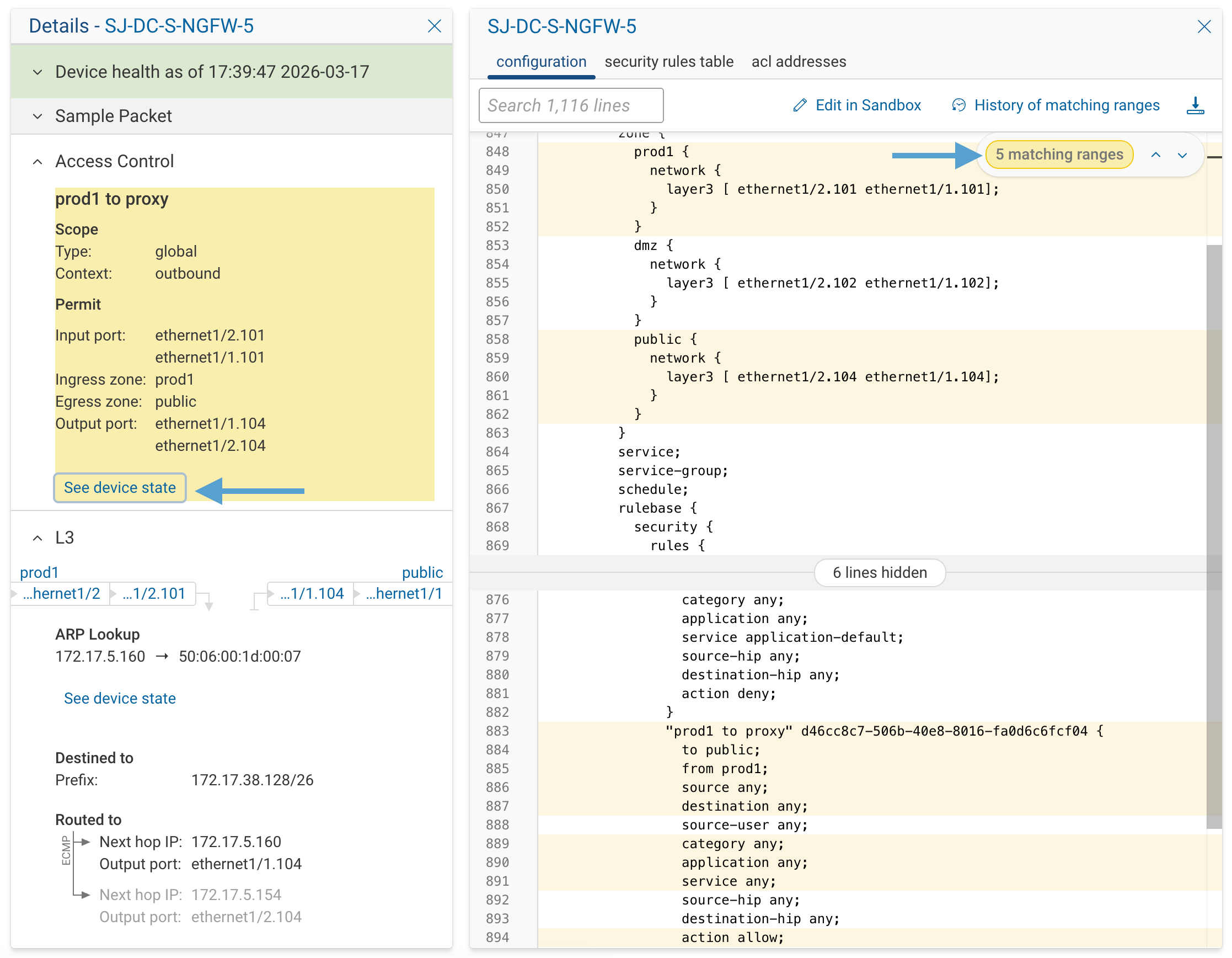 View device state relevant to network function