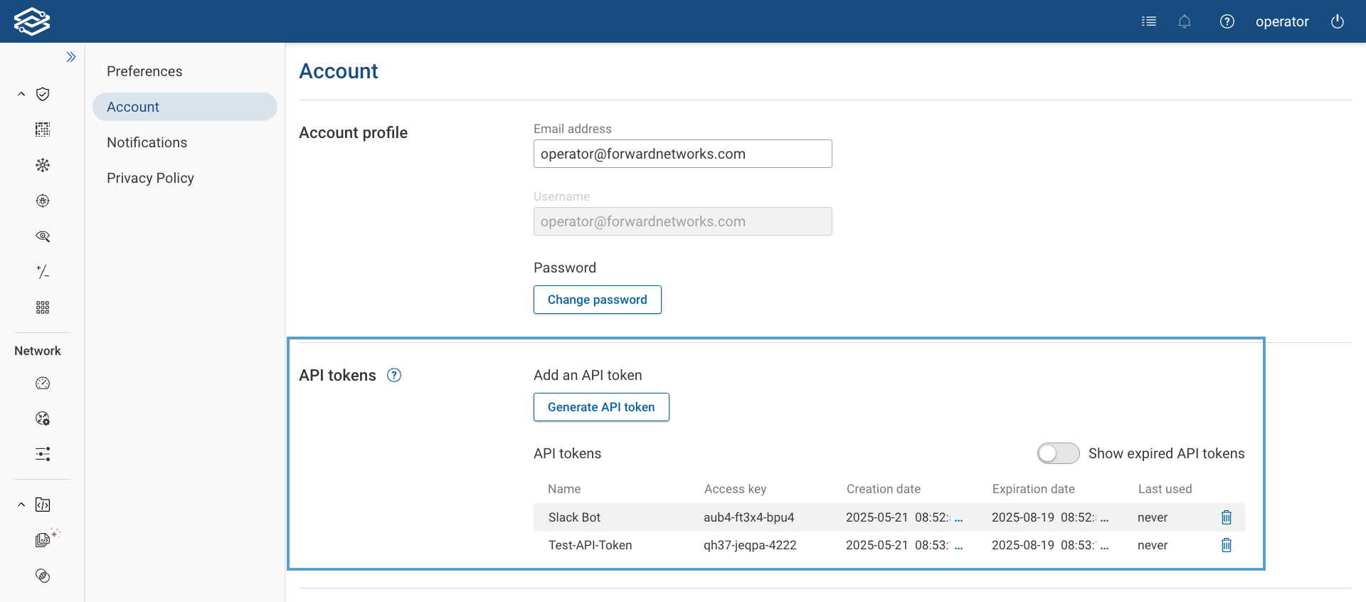Personal API Token View