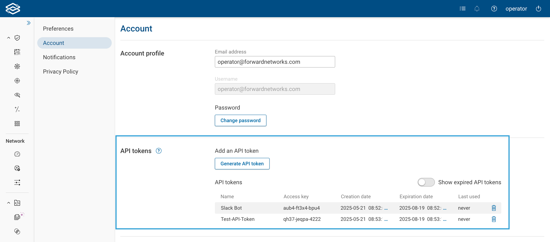 Personal API Token View