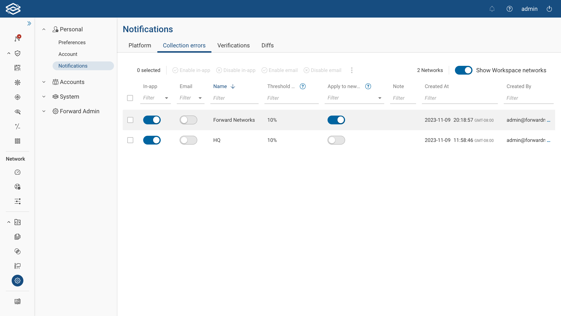 Collections Errors Tab