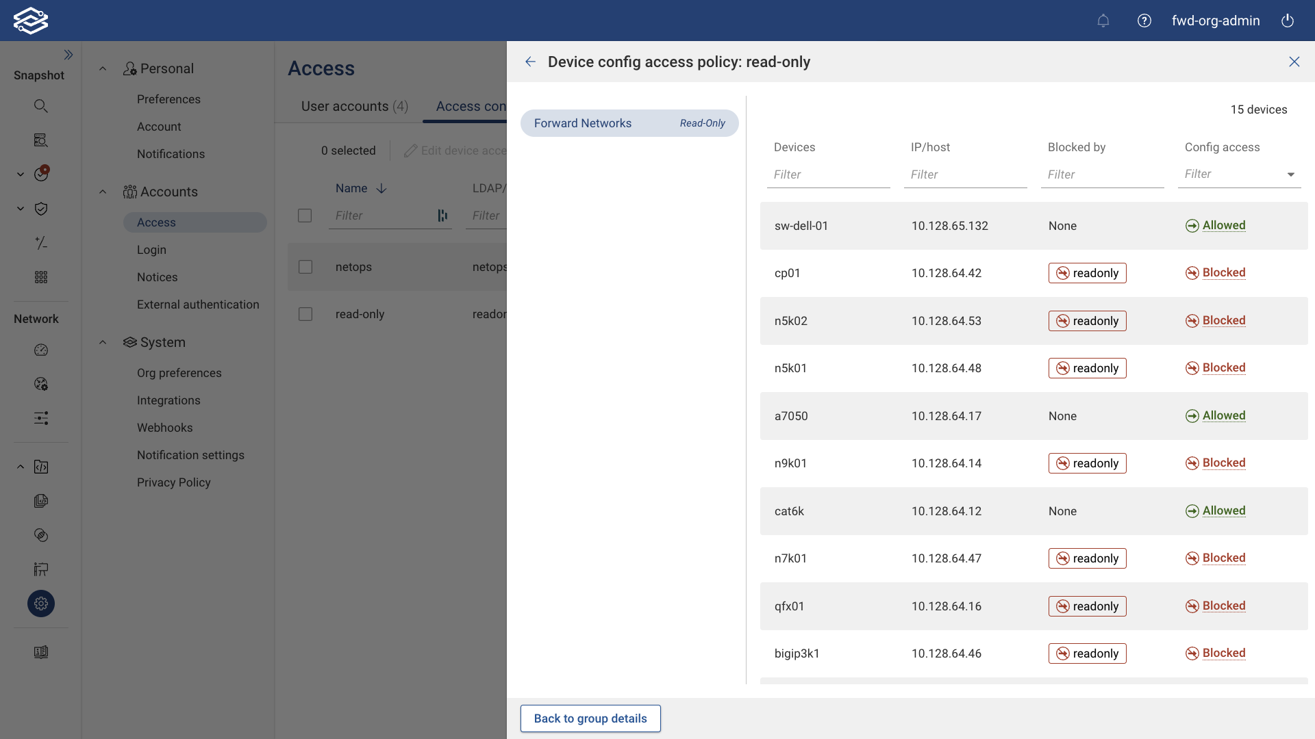 View of Device config access policy