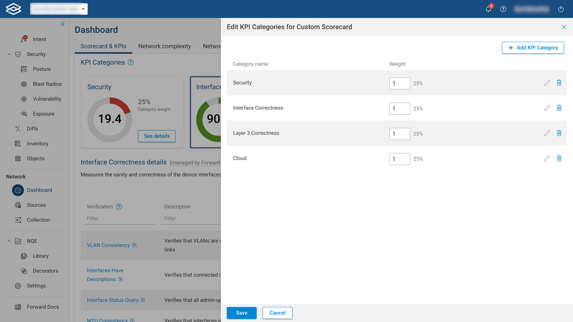 Editing a KPI Category