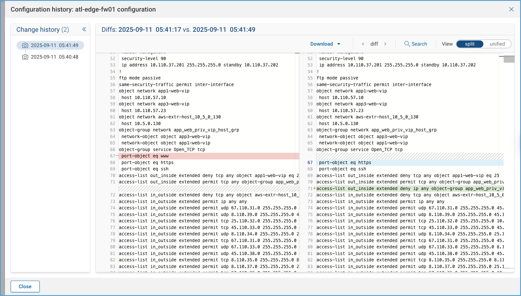 Device Configuration File History viewer