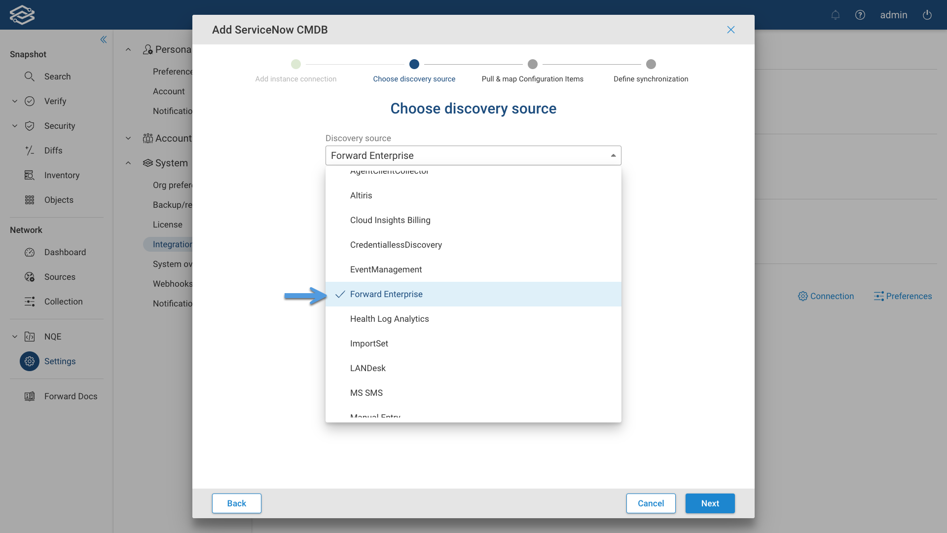 Select ServiceNow CMDB Discovery Source