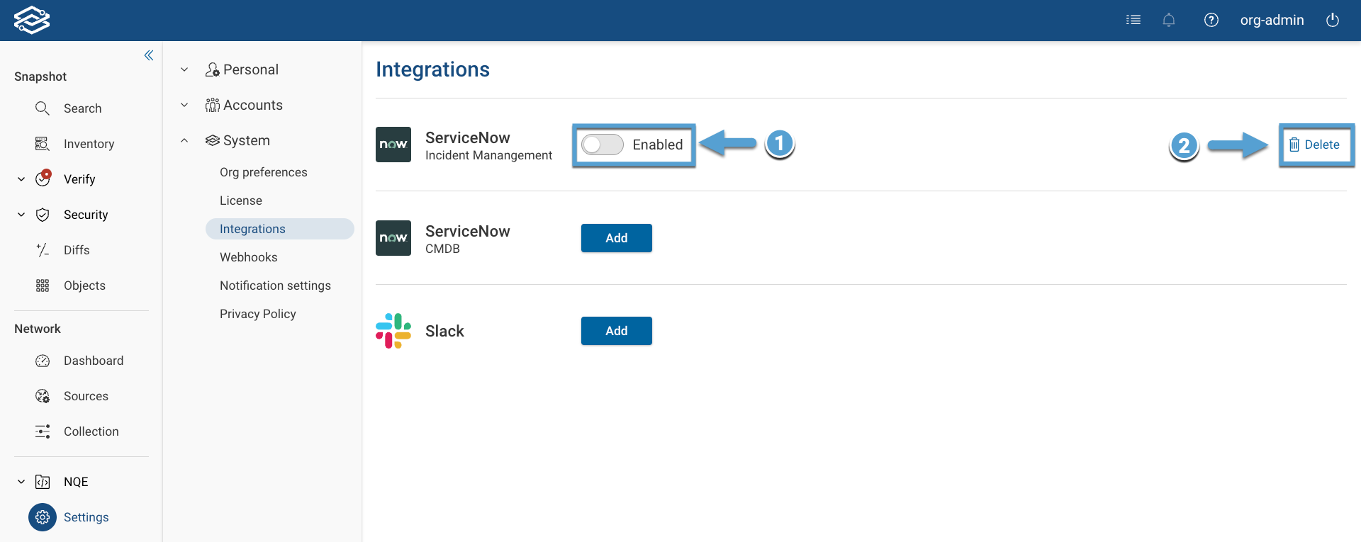 Delete ServiceNow Connection