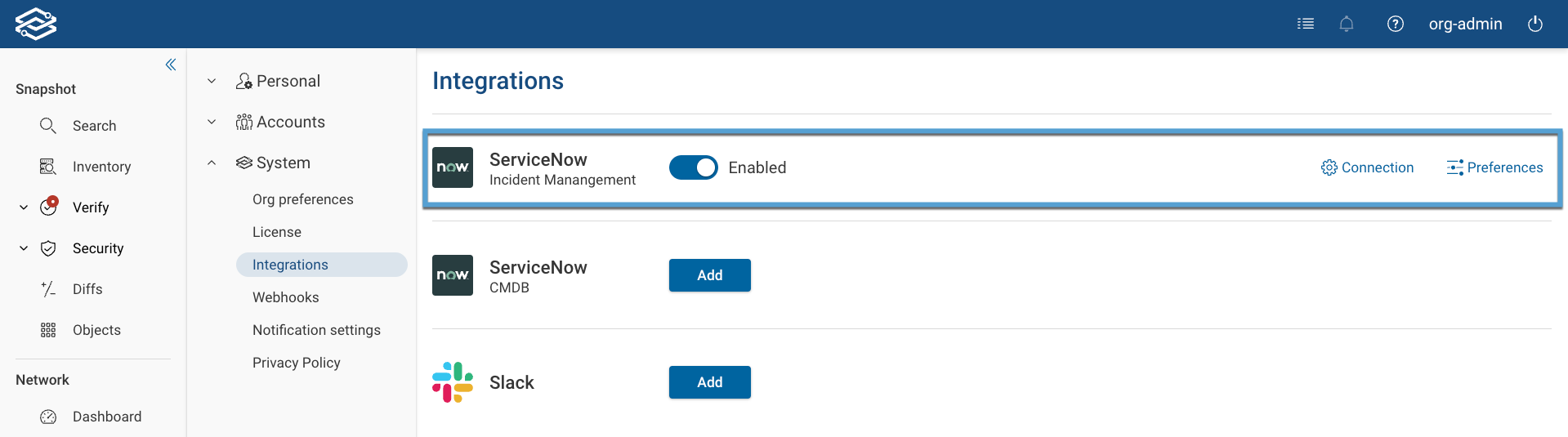 ServiceNow Connection Enabled