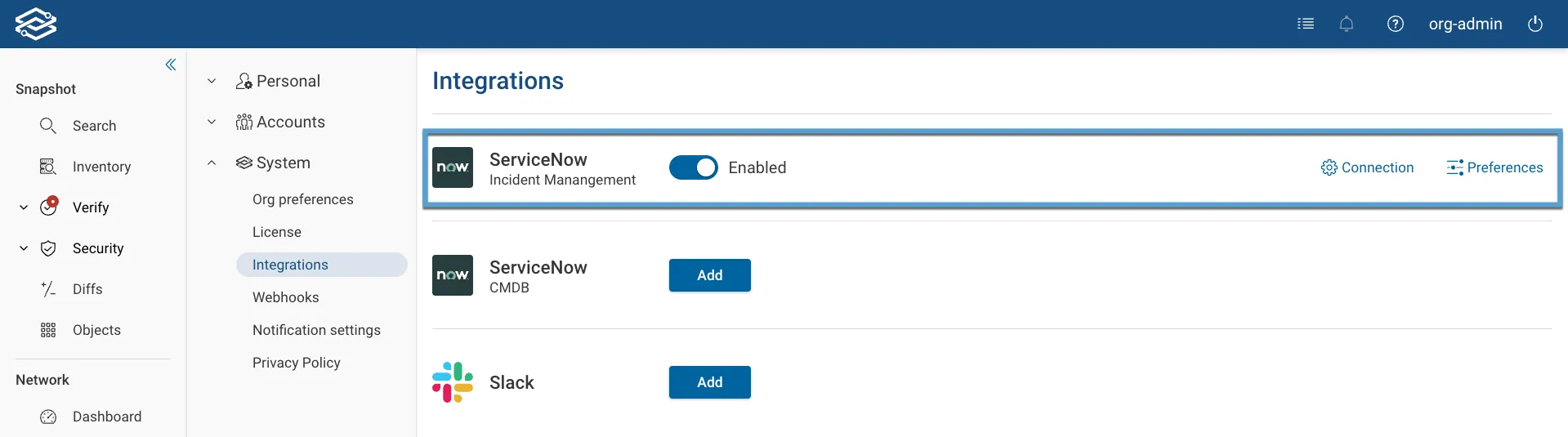 ServiceNow Connection Enabled