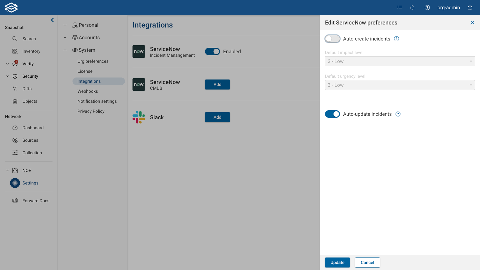 ServiceNow Connection Preference