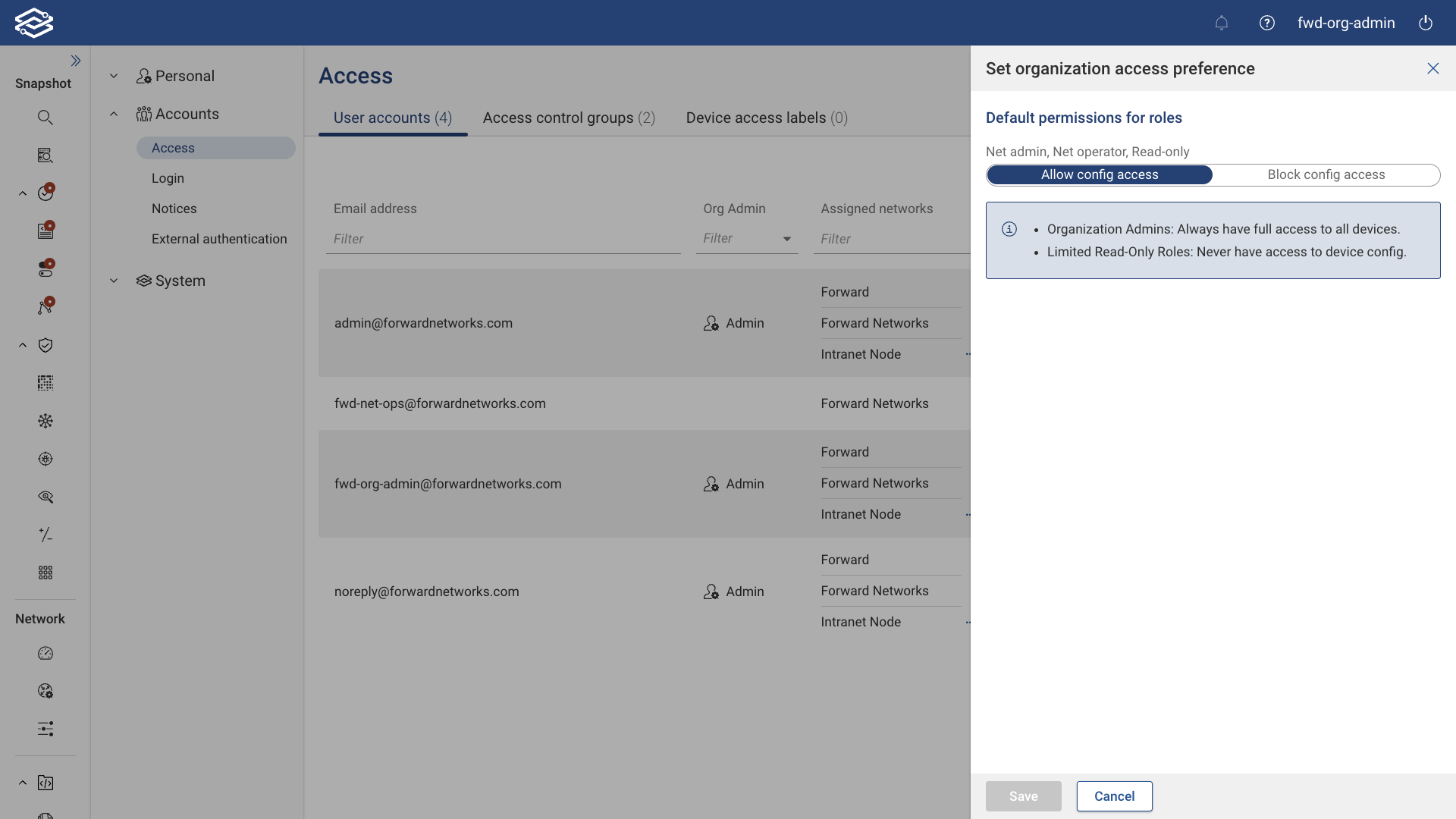 Setting Organization Access Preference