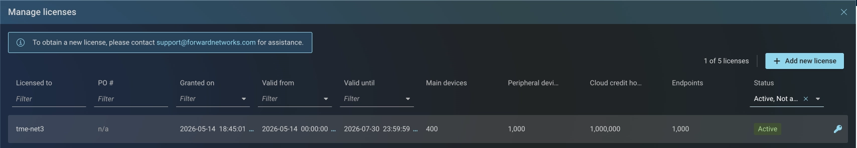 Manage Licenses Page