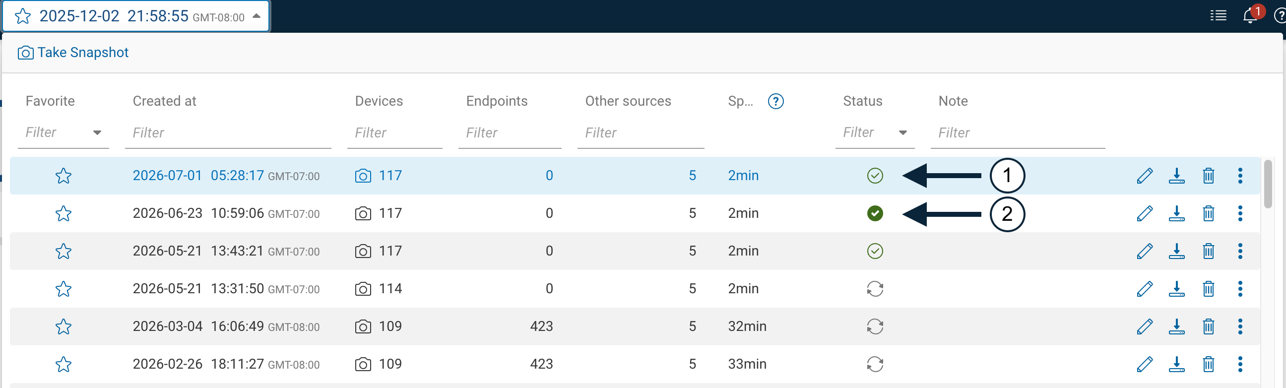 Snapshot selector advanced reachability indicator