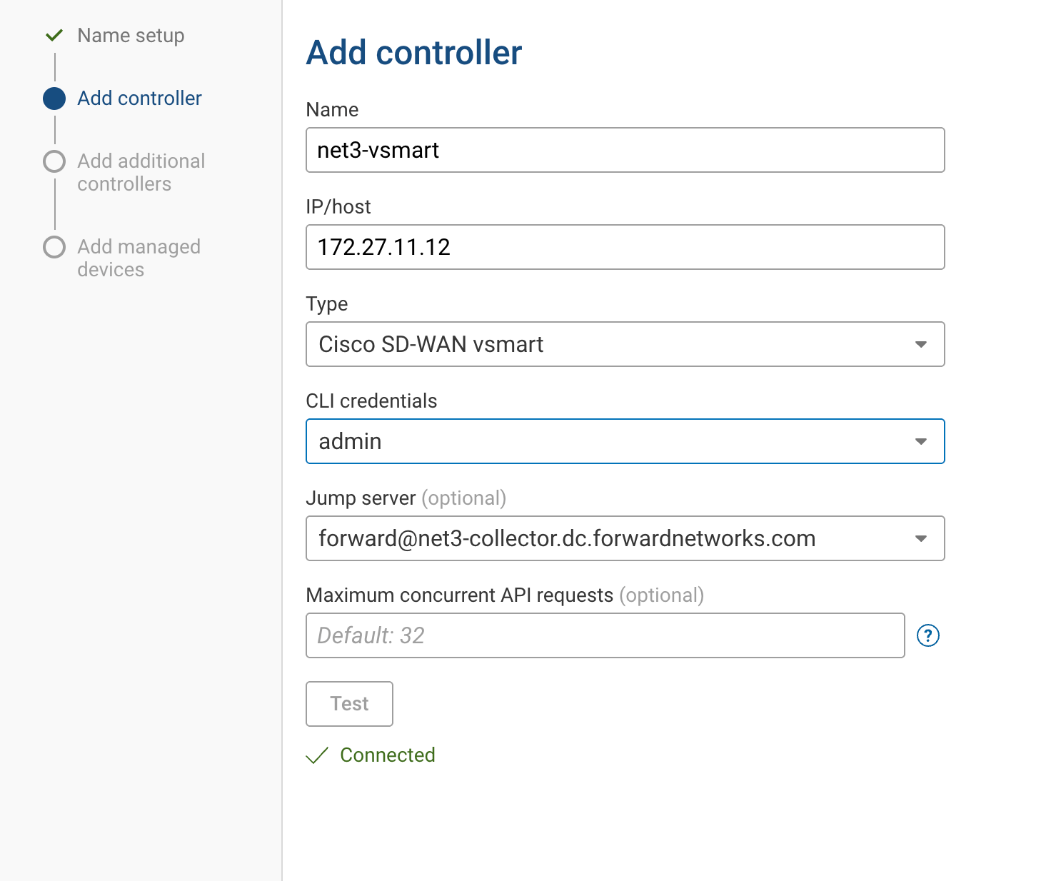 Add controller wizard step with a successful connection test